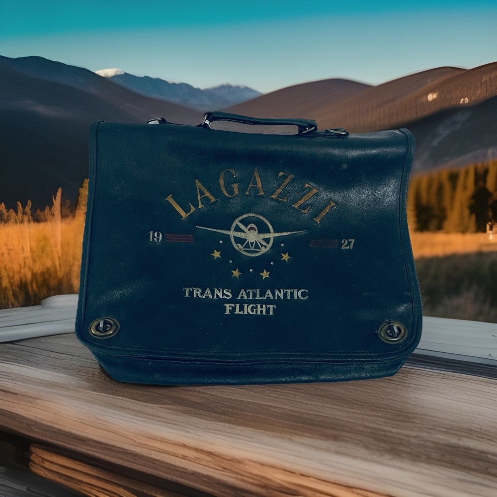 Vintage READ Lagazzi Trans Atlantic‎ Flight Messenger Bag Black Embroidered Dad